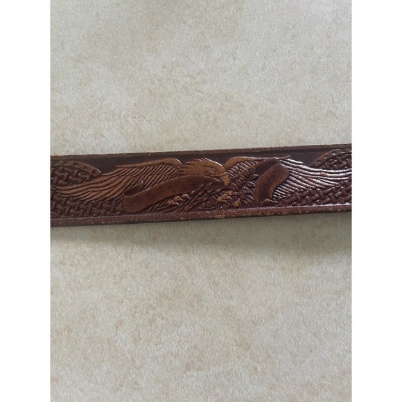 Vintage Hand Tooled Buckle Belt 44 Handcrafted Western Top Grain Leather Brown - Picture 7 of 8